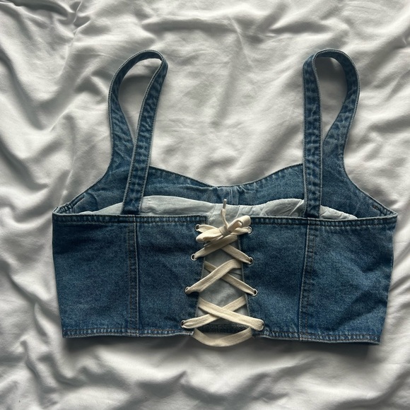 NWOT Fore Lace up denim crop top - Picture 4 of 5